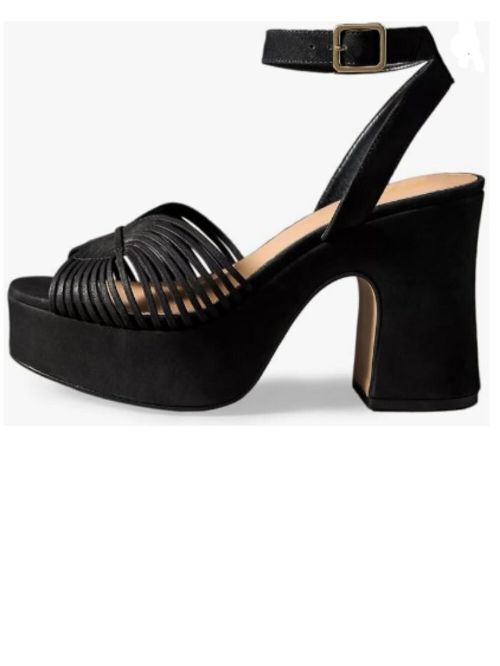 FOWT Black Open Toe Platform Sandals Ankle Strap Buckle Chunky High Heels Shoes